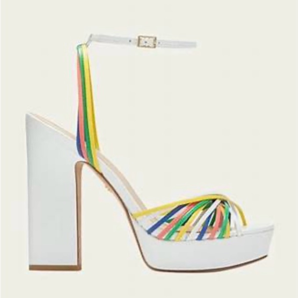 Veronica Beard Fletcher White Strappy Platform Heels Size 5